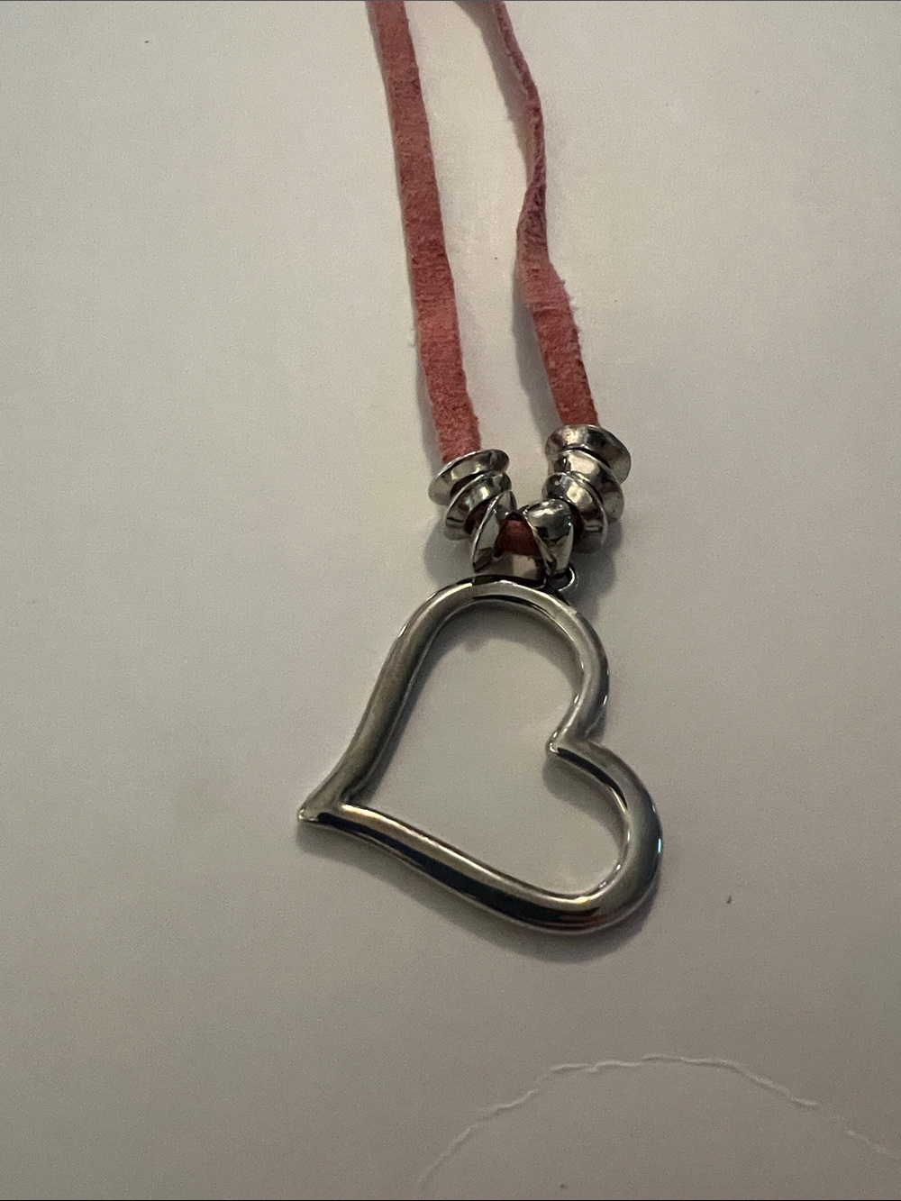Vintage Lia Sophia Silver Heart Pendant Necklace with Pink Suede Cord